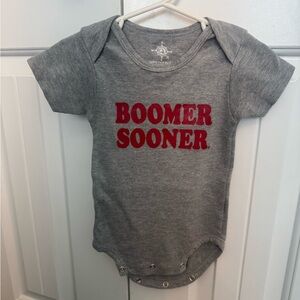 Gray Baby Onesie with Red Boomer Sooner Text